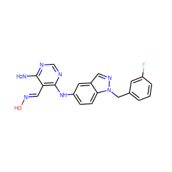 Nc1ncnc(Nc2ccc3c(cnn3Cc3cccc(F)c3)c2)c1/C=N/O ZINC000029044244