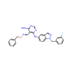 Nc1ncnc(Nc2ccc3c(cnn3Cc3cccc(F)c3)c2)c1/C=N/OCc1ccccc1 ZINC000029043943