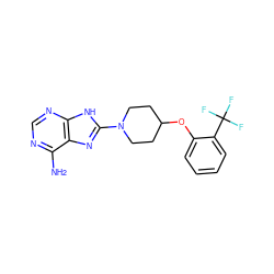 Nc1ncnc2[nH]c(N3CCC(Oc4ccccc4C(F)(F)F)CC3)nc12 ZINC000072122938