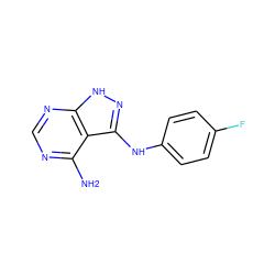 Nc1ncnc2[nH]nc(Nc3ccc(F)cc3)c12 ZINC000013816313