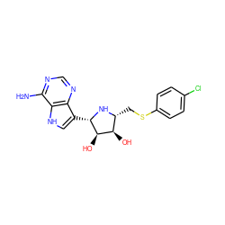 Nc1ncnc2c([C@@H]3N[C@H](CSc4ccc(Cl)cc4)[C@@H](O)[C@H]3O)c[nH]c12 ZINC000003960046