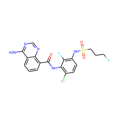 Nc1ncnc2c(C(=O)Nc3c(Cl)ccc(NS(=O)(=O)CCCF)c3F)cccc12 ZINC000084669113