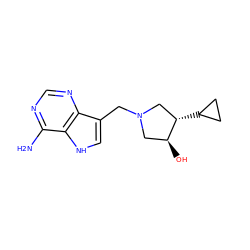 Nc1ncnc2c(CN3C[C@H](C4CC4)[C@@H](O)C3)c[nH]c12 ZINC000064485612