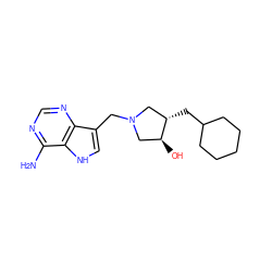 Nc1ncnc2c(CN3C[C@H](CC4CCCCC4)[C@@H](O)C3)c[nH]c12 ZINC000064564752