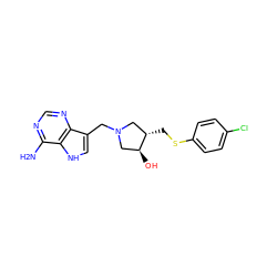 Nc1ncnc2c(CN3C[C@H](CSc4ccc(Cl)cc4)[C@@H](O)C3)c[nH]c12 ZINC000011686335