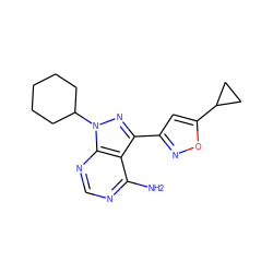 Nc1ncnc2c1c(-c1cc(C3CC3)on1)nn2C1CCCCC1 ZINC000653753174