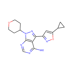 Nc1ncnc2c1c(-c1cc(C3CC3)on1)nn2C1CCOCC1 ZINC000653775525