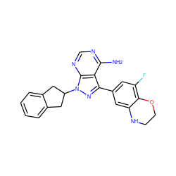 Nc1ncnc2c1c(-c1cc(F)c3c(c1)NCCO3)nn2C1Cc2ccccc2C1 ZINC001772578665