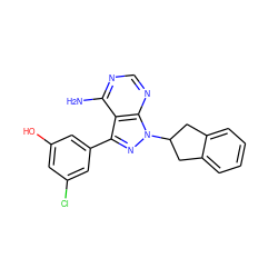 Nc1ncnc2c1c(-c1cc(O)cc(Cl)c1)nn2C1Cc2ccccc2C1 ZINC001772580911