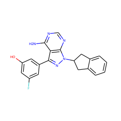 Nc1ncnc2c1c(-c1cc(O)cc(F)c1)nn2C1Cc2ccccc2C1 ZINC001772580087