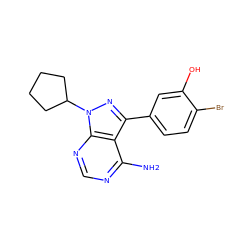 Nc1ncnc2c1c(-c1ccc(Br)c(O)c1)nn2C1CCCC1 ZINC000008581908