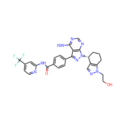 Nc1ncnc2c1c(-c1ccc(C(=O)Nc3cc(C(F)(F)F)ccn3)cc1)nn2[C@@H]1CCCc2c1cnn2CCO ZINC000217070552