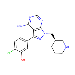 Nc1ncnc2c1c(-c1ccc(Cl)c(O)c1)nn2C[C@@H]1CCCNC1 ZINC000008581943