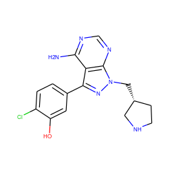 Nc1ncnc2c1c(-c1ccc(Cl)c(O)c1)nn2C[C@@H]1CCNC1 ZINC000008581941