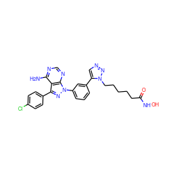 Nc1ncnc2c1c(-c1ccc(Cl)cc1)nn2-c1cccc(-c2cnnn2CCCCCC(=O)NO)c1 ZINC000096273265