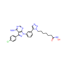 Nc1ncnc2c1c(-c1ccc(Cl)cc1)nn2-c1cccc(-c2cnnn2CCCCCCC(=O)NO)c1 ZINC000096916919