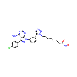 Nc1ncnc2c1c(-c1ccc(Cl)cc1)nn2-c1cccc(-c2cnnn2CCCCCCCC(=O)NO)c1 ZINC000096916921