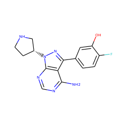 Nc1ncnc2c1c(-c1ccc(F)c(O)c1)nn2[C@@H]1CCNC1 ZINC000008581921