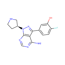 Nc1ncnc2c1c(-c1ccc(F)c(O)c1)nn2[C@H]1CCNC1 ZINC000008581922