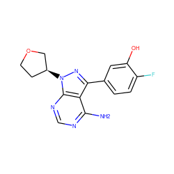 Nc1ncnc2c1c(-c1ccc(F)c(O)c1)nn2[C@H]1CCOC1 ZINC000008581924