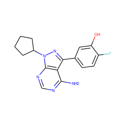 Nc1ncnc2c1c(-c1ccc(F)c(O)c1)nn2C1CCCC1 ZINC000008581916