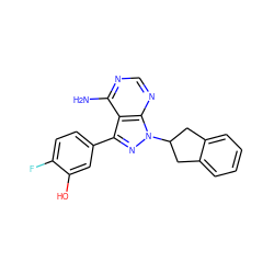 Nc1ncnc2c1c(-c1ccc(F)c(O)c1)nn2C1Cc2ccccc2C1 ZINC001772623098