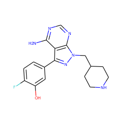 Nc1ncnc2c1c(-c1ccc(F)c(O)c1)nn2CC1CCNCC1 ZINC000008581926