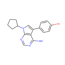 Nc1ncnc2c1c(-c1ccc(O)cc1)cn2C1CCCC1 ZINC000027984512