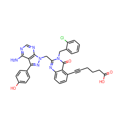 Nc1ncnc2c1c(-c1ccc(O)cc1)nn2Cc1nc2cccc(C#CCCCC(=O)O)c2c(=O)n1Cc1ccccc1Cl ZINC000068267349