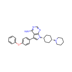 Nc1ncnc2c1c(-c1ccc(Oc3ccccc3)cc1)cn2[C@H]1CC[C@@H](N2CCCCC2)CC1 ZINC000100796371