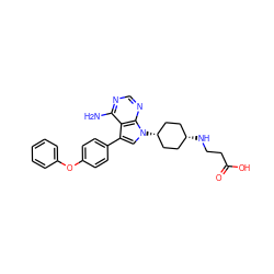 Nc1ncnc2c1c(-c1ccc(Oc3ccccc3)cc1)cn2[C@H]1CC[C@@H](NCCC(=O)O)CC1 ZINC000146766115