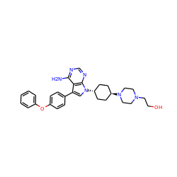 Nc1ncnc2c1c(-c1ccc(Oc3ccccc3)cc1)cn2[C@H]1CC[C@H](N2CCN(CCO)CC2)CC1 ZINC001772610715