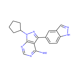 Nc1ncnc2c1c(-c1ccc3[nH]ncc3c1)nn2C1CCCC1 ZINC000064521218