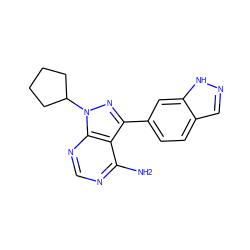 Nc1ncnc2c1c(-c1ccc3cn[nH]c3c1)nn2C1CCCC1 ZINC000064521377