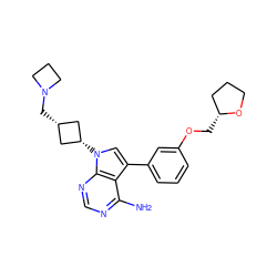 Nc1ncnc2c1c(-c1cccc(OC[C@@H]3CCCO3)c1)cn2[C@H]1C[C@@H](CN2CCC2)C1 ZINC000653723568