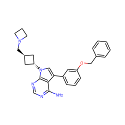 Nc1ncnc2c1c(-c1cccc(OCc3ccccc3)c1)cn2[C@H]1C[C@H](CN2CCC2)C1 ZINC000100073728