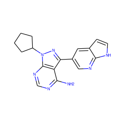 Nc1ncnc2c1c(-c1cnc3[nH]ccc3c1)nn2C1CCCC1 ZINC000020148984