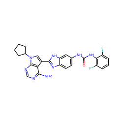 Nc1ncnc2c1c(-c1nc3ccc(NC(=O)Nc4c(F)cccc4F)cc3[nH]1)cn2C1CCCC1 ZINC000096928067