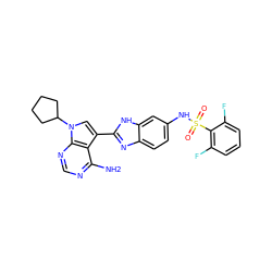 Nc1ncnc2c1c(-c1nc3ccc(NS(=O)(=O)c4c(F)cccc4F)cc3[nH]1)cn2C1CCCC1 ZINC000096928066