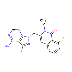 Nc1ncnc2c1c(I)nn2Cc1cc2cccc(Cl)c2c(=O)n1C1CC1 ZINC000088345712