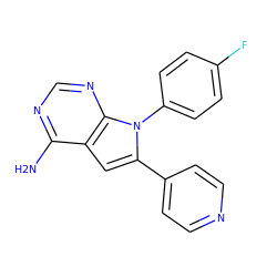 Nc1ncnc2c1cc(-c1ccncc1)n2-c1ccc(F)cc1 ZINC000013528366