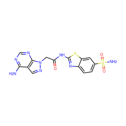 Nc1ncnc2c1cnn2CC(=O)Nc1nc2ccc(S(N)(=O)=O)cc2s1 ZINC000473107352