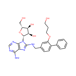 Nc1ncnc2c1nc(NCc1ccc(-c3ccccc3)c(OCCCO)c1)n2[C@@H]1O[C@H](CO)[C@@H](O)[C@H]1O ZINC000144530321