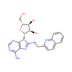 Nc1ncnc2c1nc(NCc1ccc3ccccc3n1)n2[C@@H]1O[C@H](CO)[C@@H](O)[C@H]1O ZINC000064490880