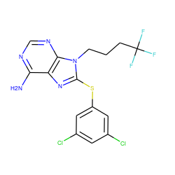 Nc1ncnc2c1nc(Sc1cc(Cl)cc(Cl)c1)n2CCCC(F)(F)F ZINC000299865603