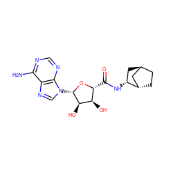 Nc1ncnc2c1ncn2[C@@H]1O[C@H](C(=O)N[C@@H]2C[C@H]3CC[C@H]2C3)[C@@H](O)[C@H]1O ZINC000253776643