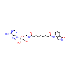 Nc1ncnc2c1ncn2[C@@H]1O[C@H](CNC(=O)CCCCCCCC(=O)Nc2cccc3c2CNC3=O)[C@@H](O)[C@H]1O ZINC000049785599