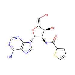 Nc1ncnc2c1ncn2[C@@H]1O[C@H](CO)[C@@H](O)[C@H]1NC(=O)c1cccs1 ZINC000013738938