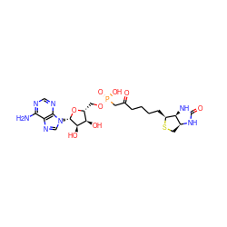 Nc1ncnc2c1ncn2[C@@H]1O[C@H](CO[P@](=O)(O)CC(=O)CCCC[C@@H]2SC[C@@H]3NC(=O)N[C@H]23)[C@@H](O)[C@H]1O ZINC000299838388