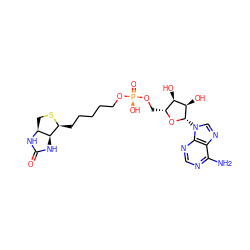 Nc1ncnc2c1ncn2[C@@H]1O[C@H](CO[P@](=O)(O)OCCCCC[C@@H]2SC[C@@H]3NC(=O)N[C@H]23)[C@@H](O)[C@H]1O ZINC000014881284